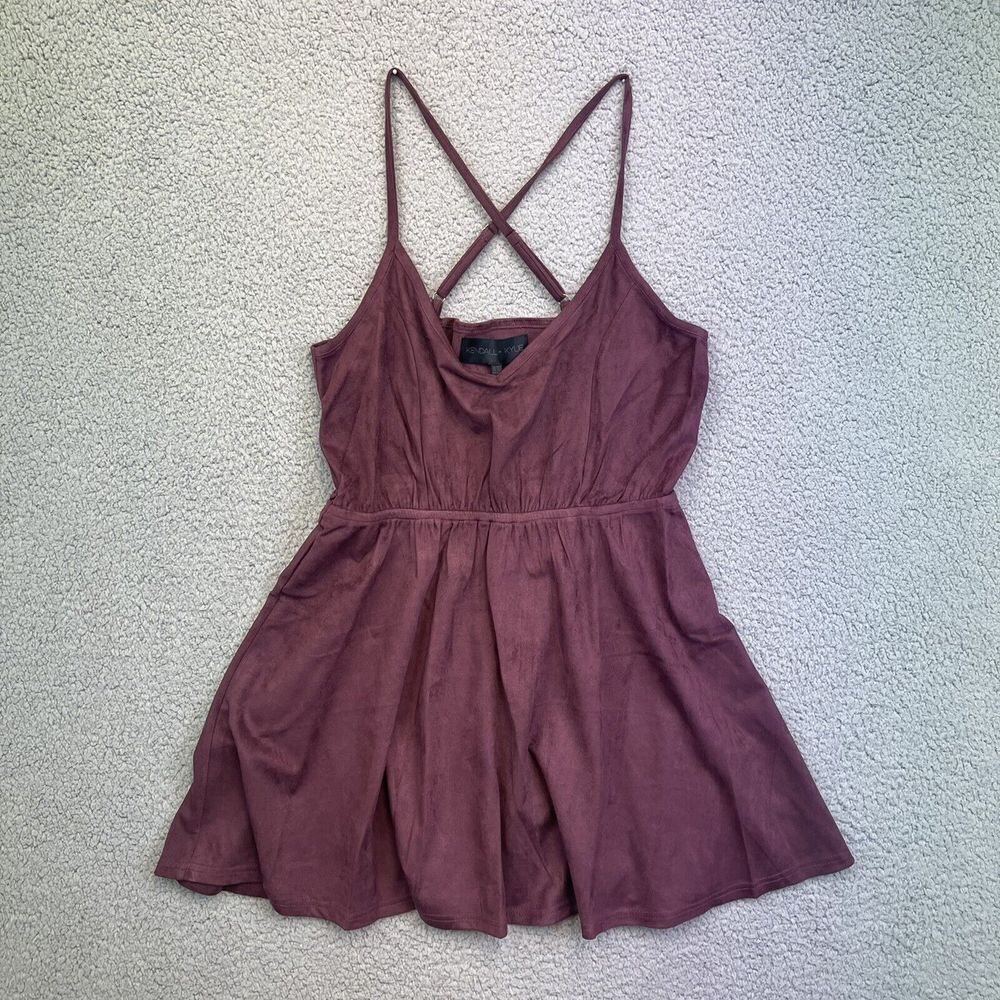 KENDALL & KYLIE Womens Suede Elastic Waist Strappy Dress Burgundy Sz 8/10 NWT